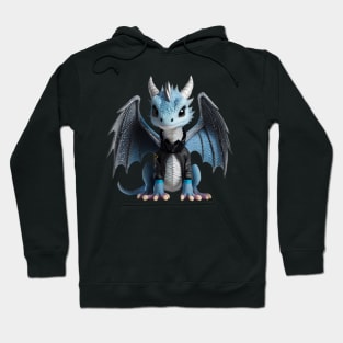 Cute Blue Baby Ice Dragon Wearing a Leather Jacket Hoodie